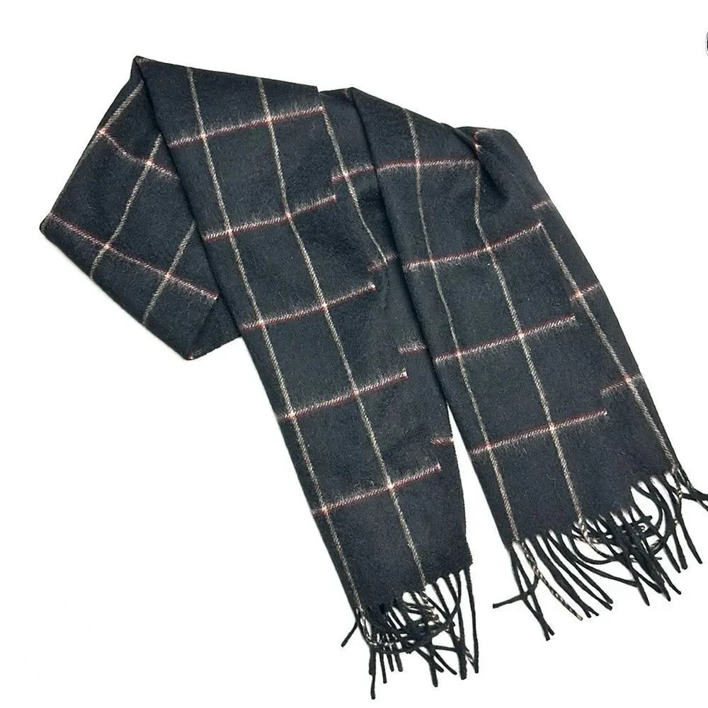New Grant Thomas Wool Scarf Black Windowpane Men’s NWT